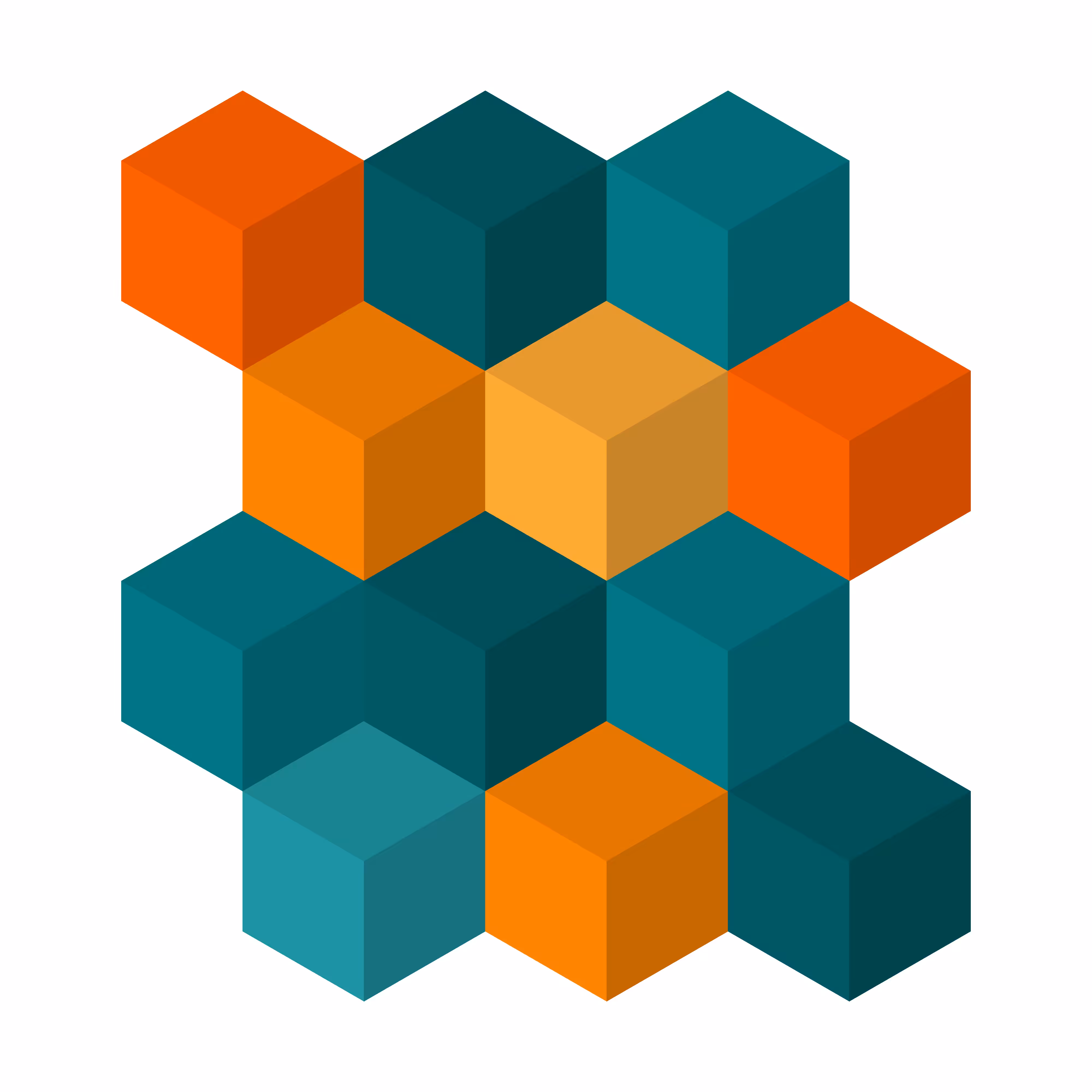 Teal and Orange Cubes 4 x 4