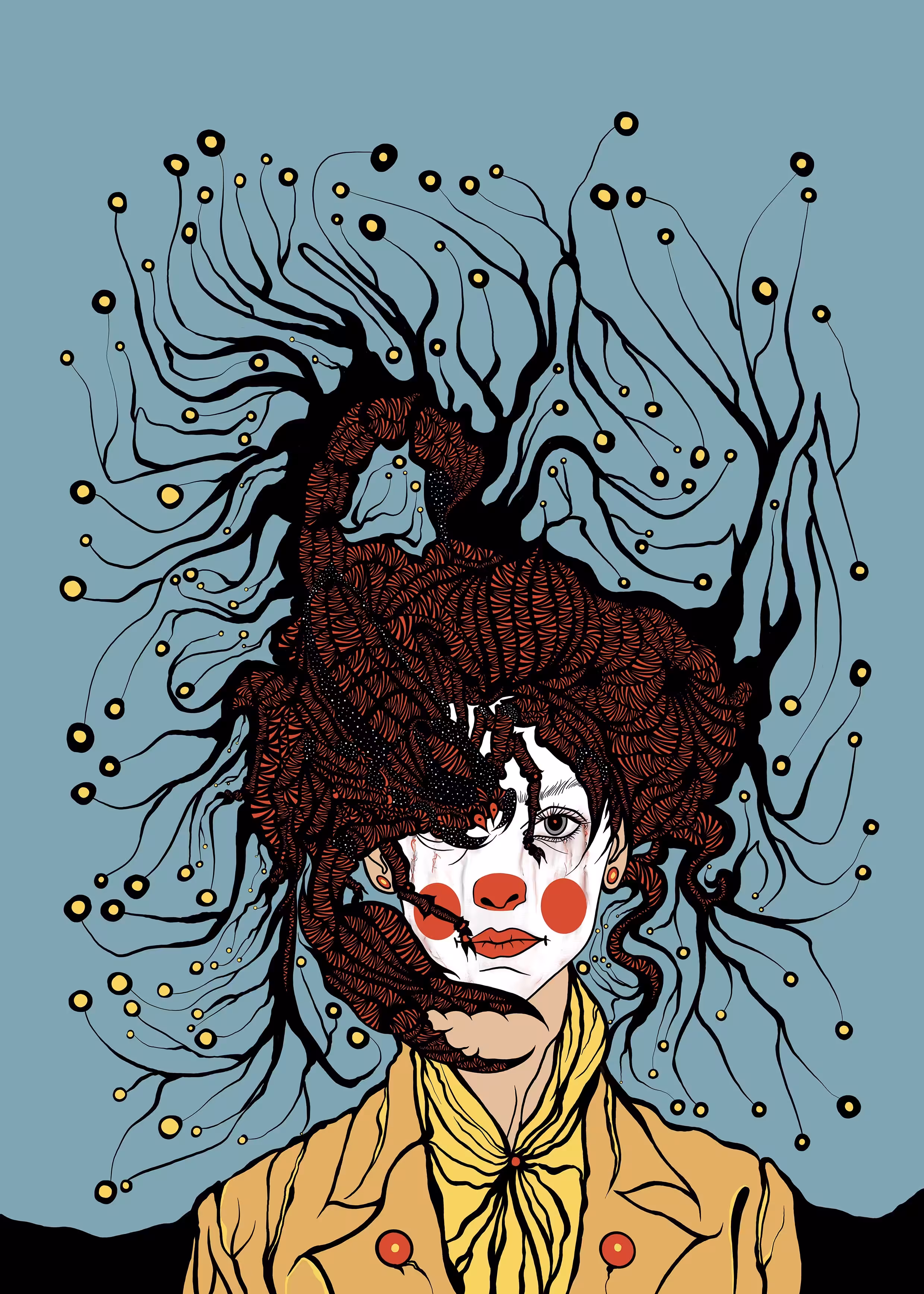 Sad clown girl with wild a Scorpion