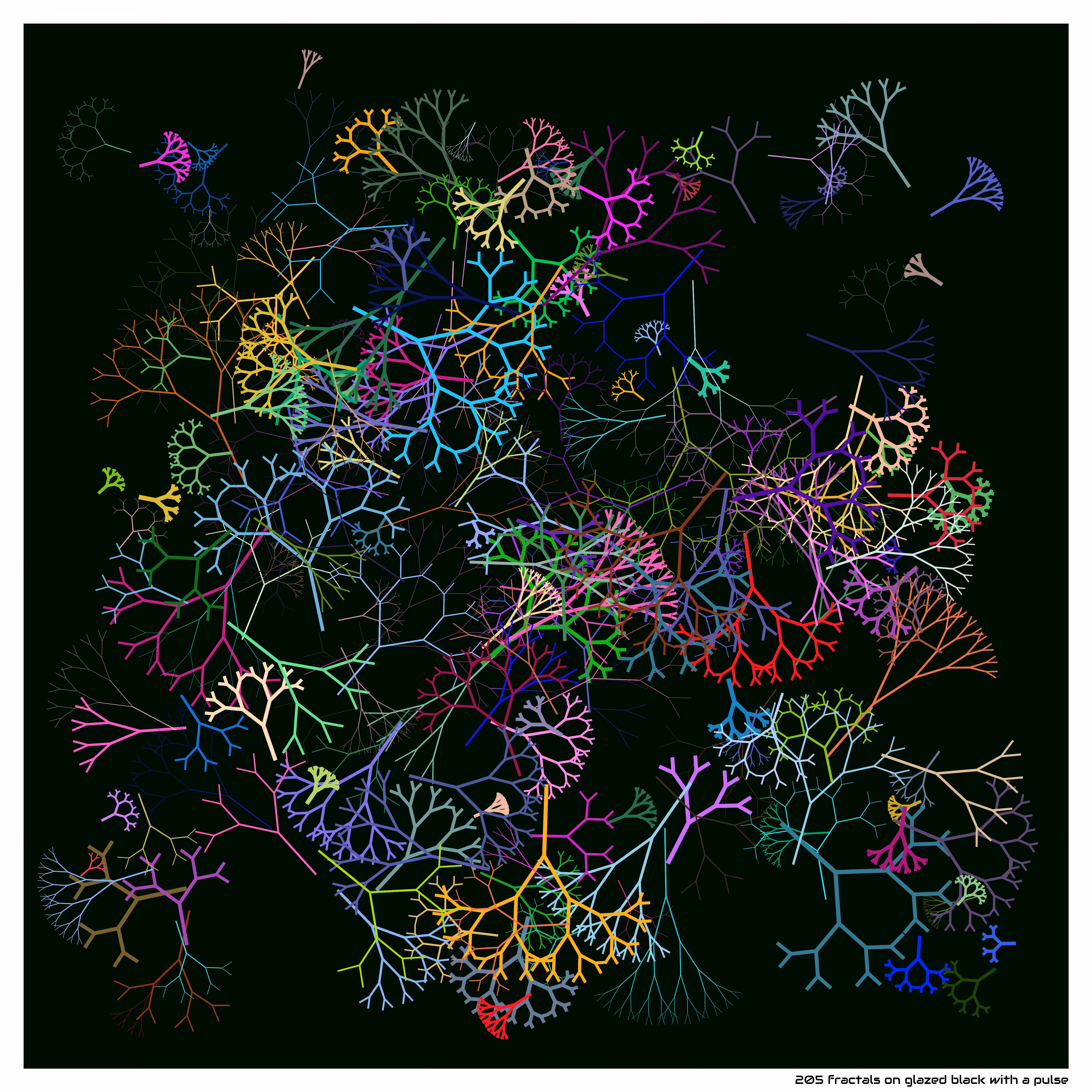 205 fractals on glazed black with a pulse