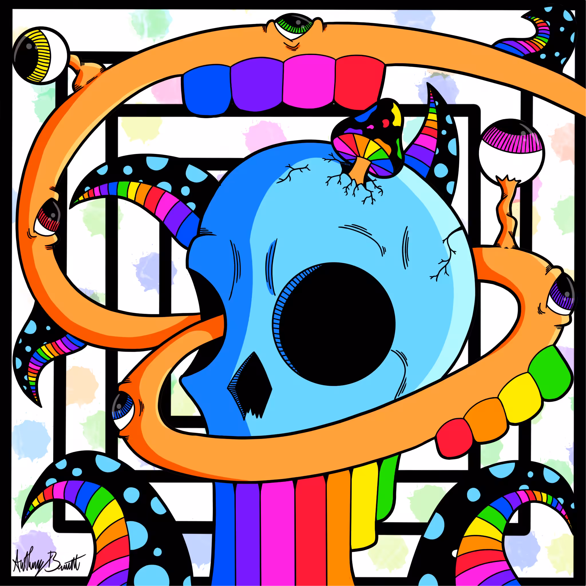 rainbow skull abstract