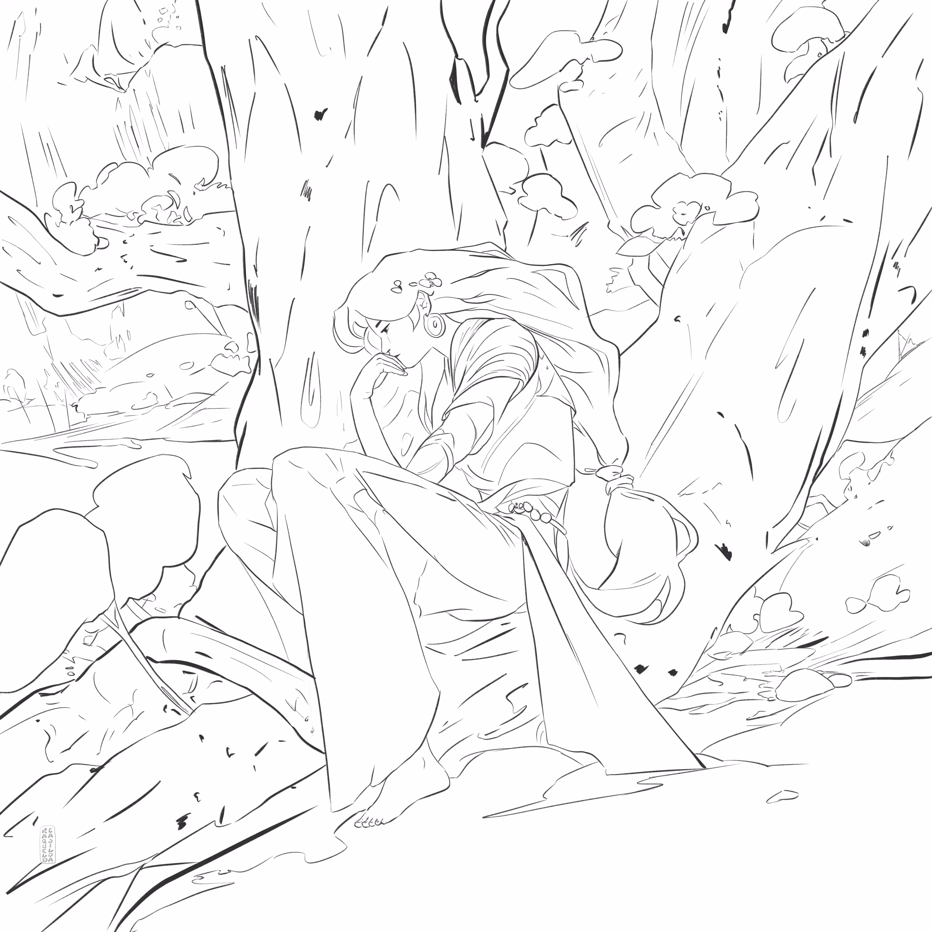 Line Drawing Deep in the Forest Nº 1