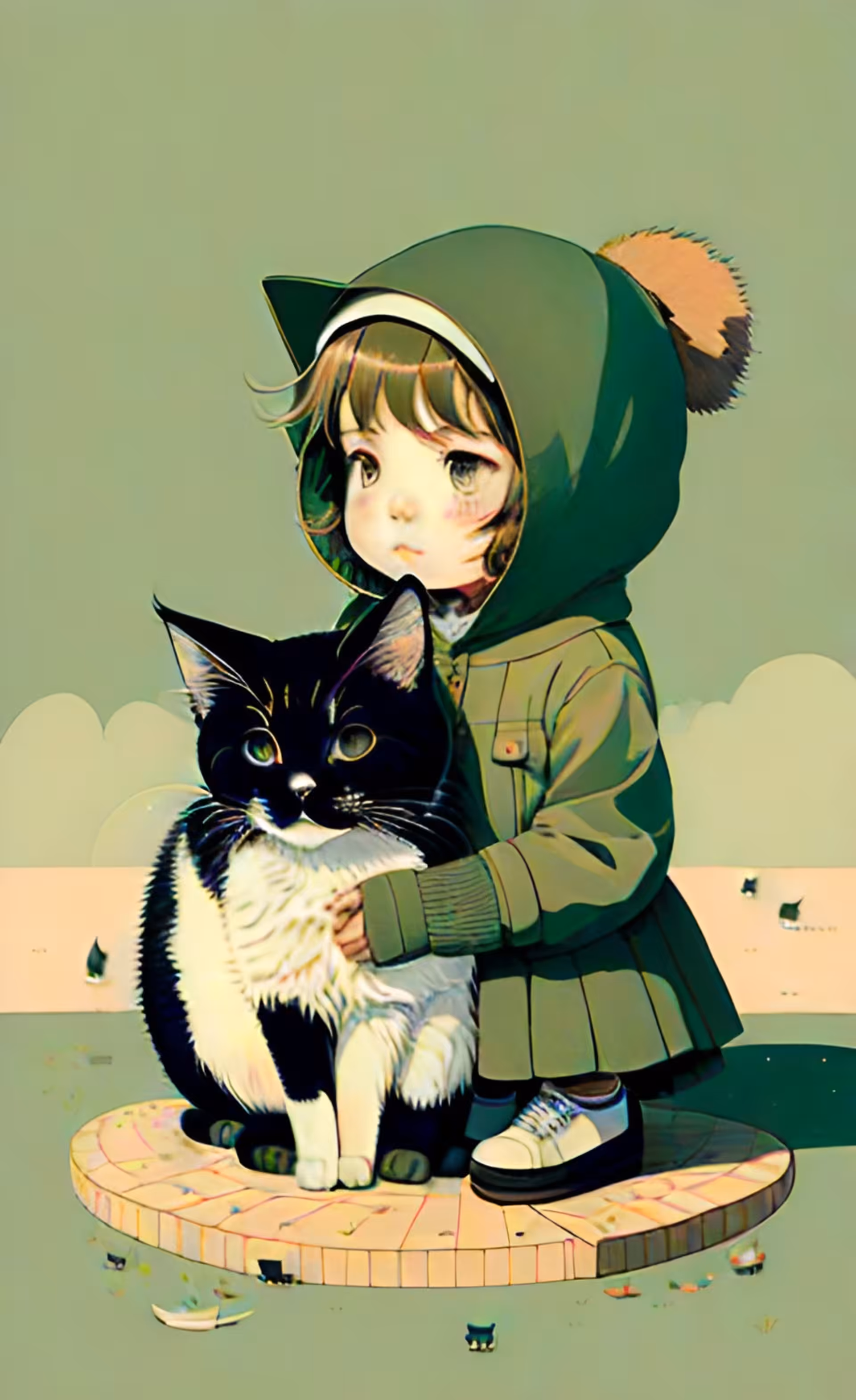 The girl and her cat
