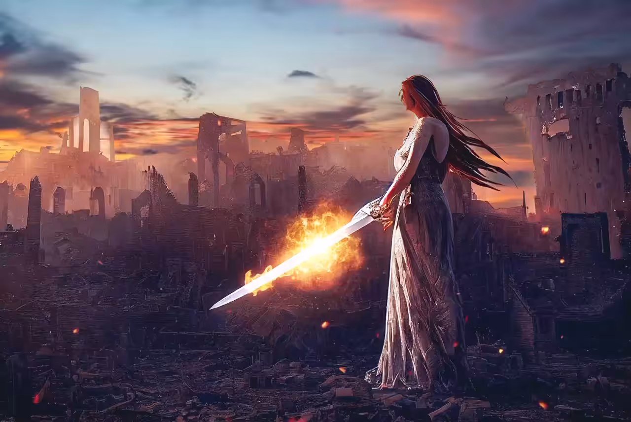Lady with a fire sword 