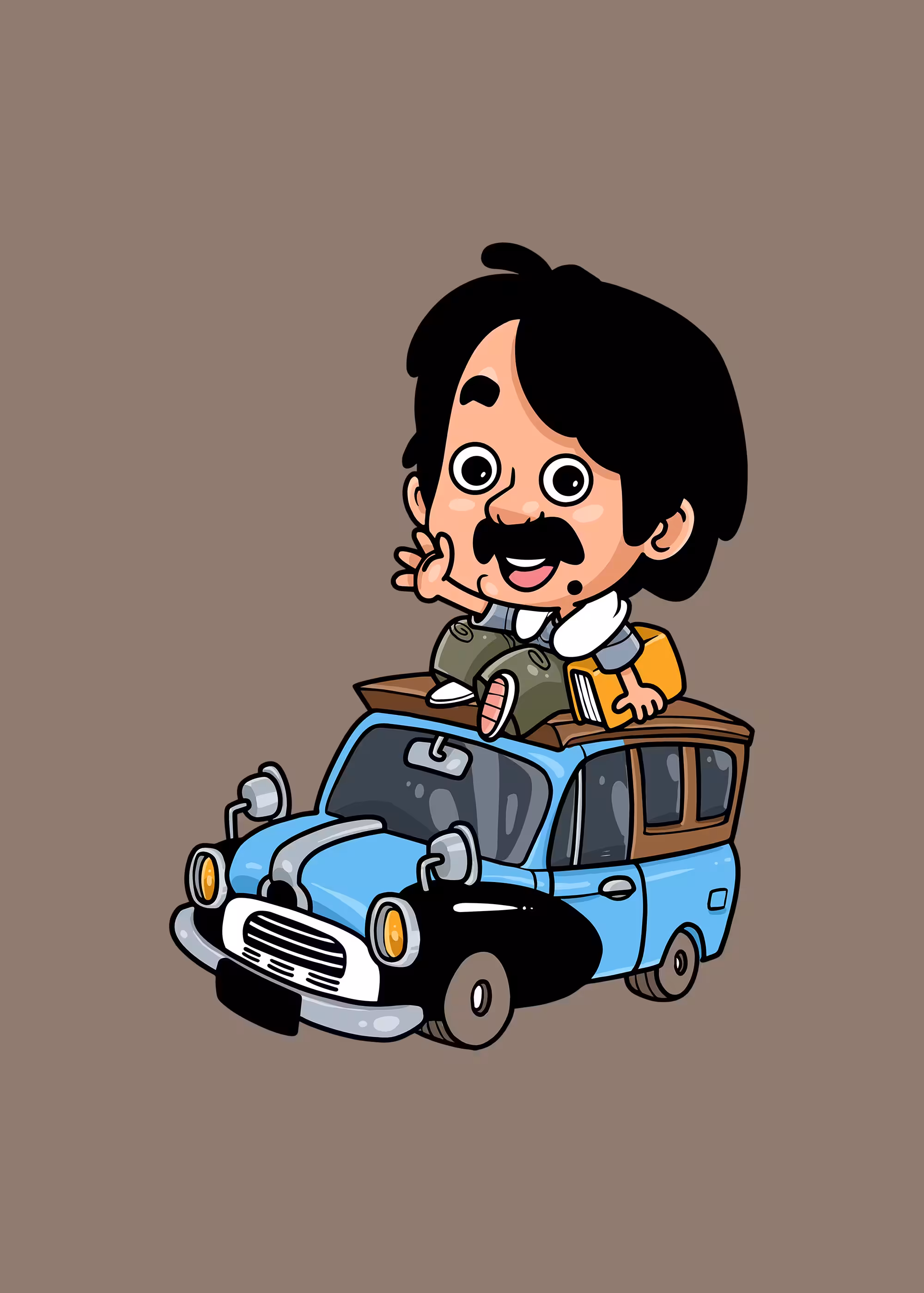 Man at top of car