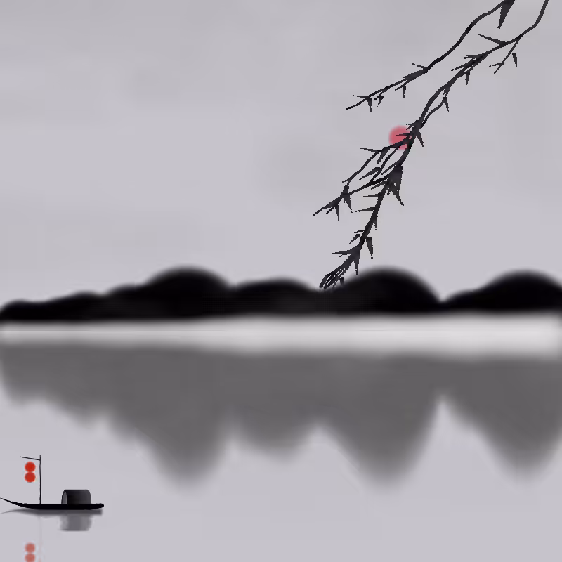 Lakes and Mountains Ink Painting #12