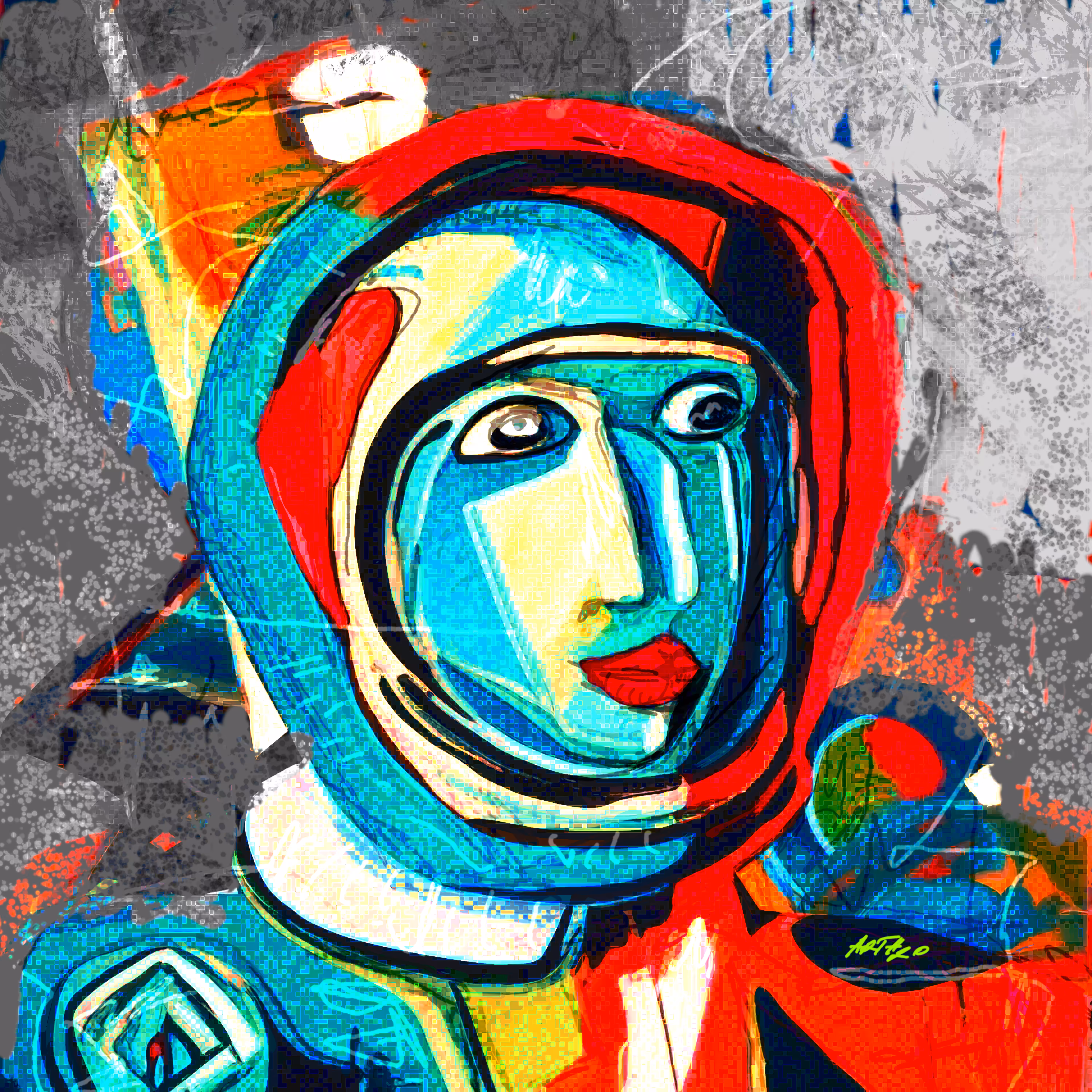 Cosmic Gaze – The Astronaut's Reflection 20x20 inch