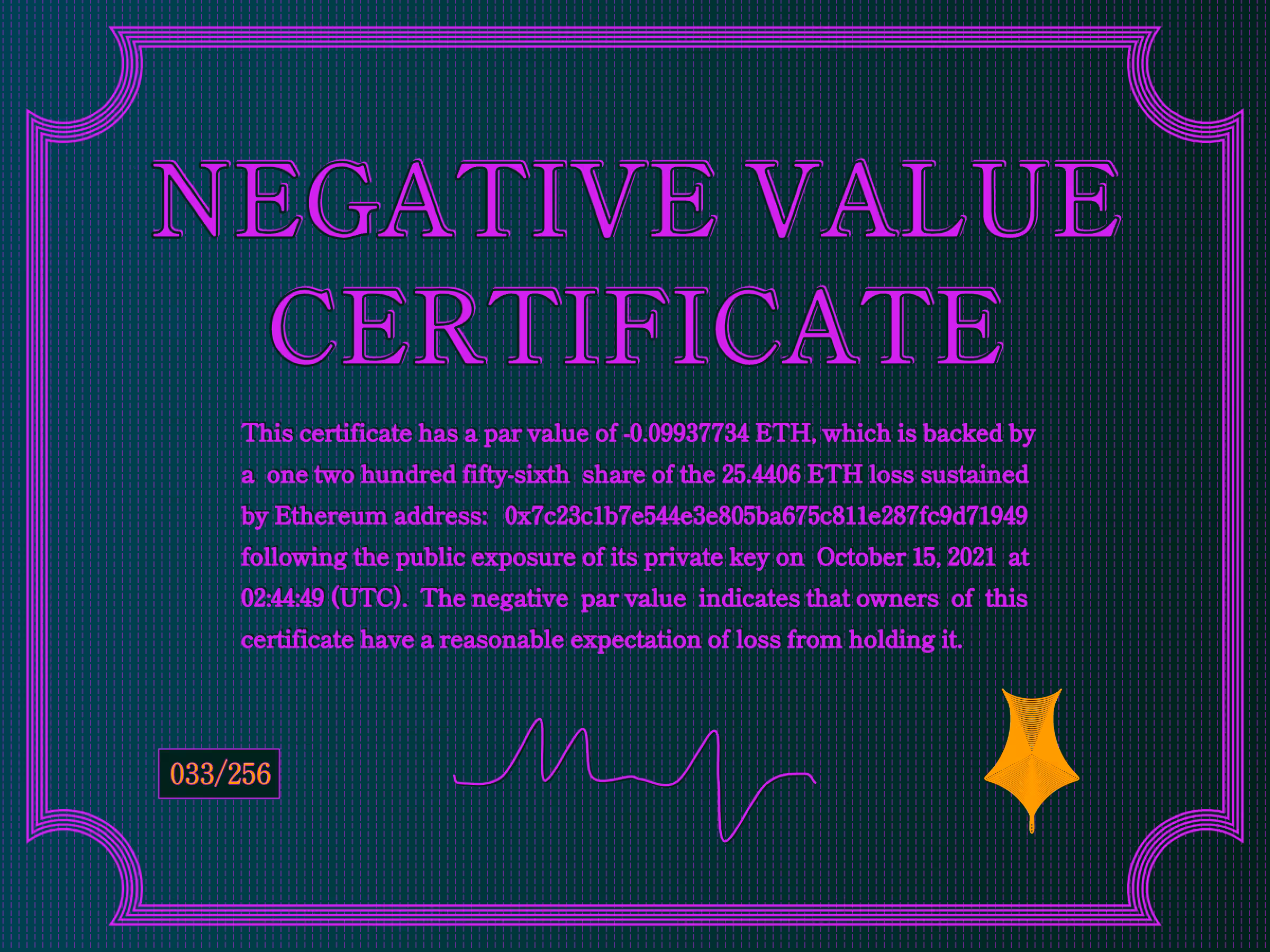 Negative Value Certificate #33 of 256