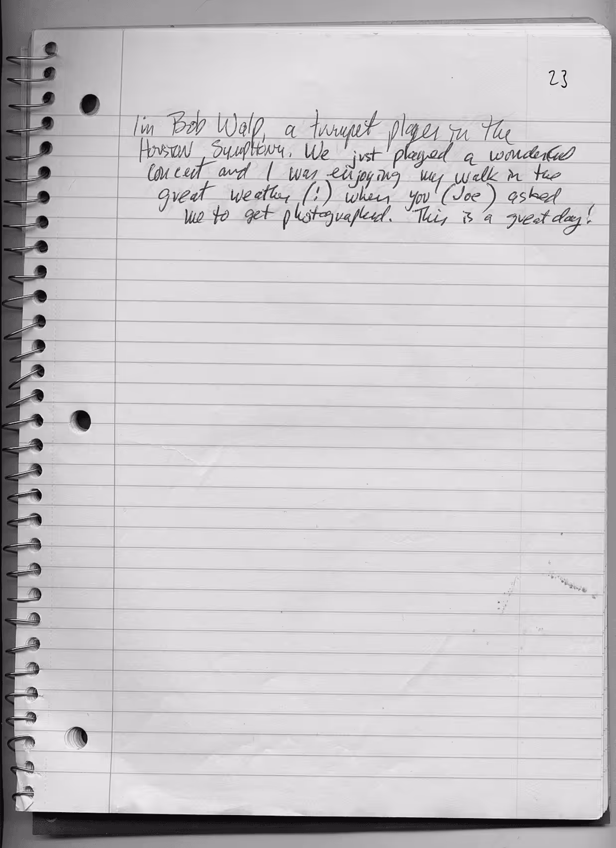 #11 Will you write in my notebook - Bob - Notebook Page