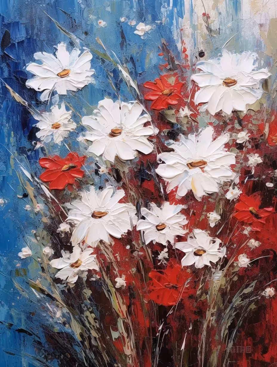 Crimson Blooms in Ivory Harmony
