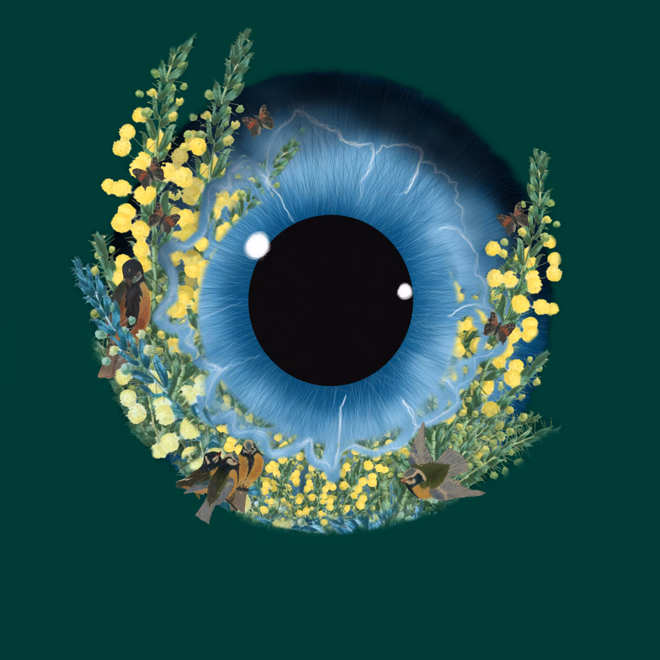 Eyemazing Iris: Birds and Butterflies in a Bouquet of Flowers