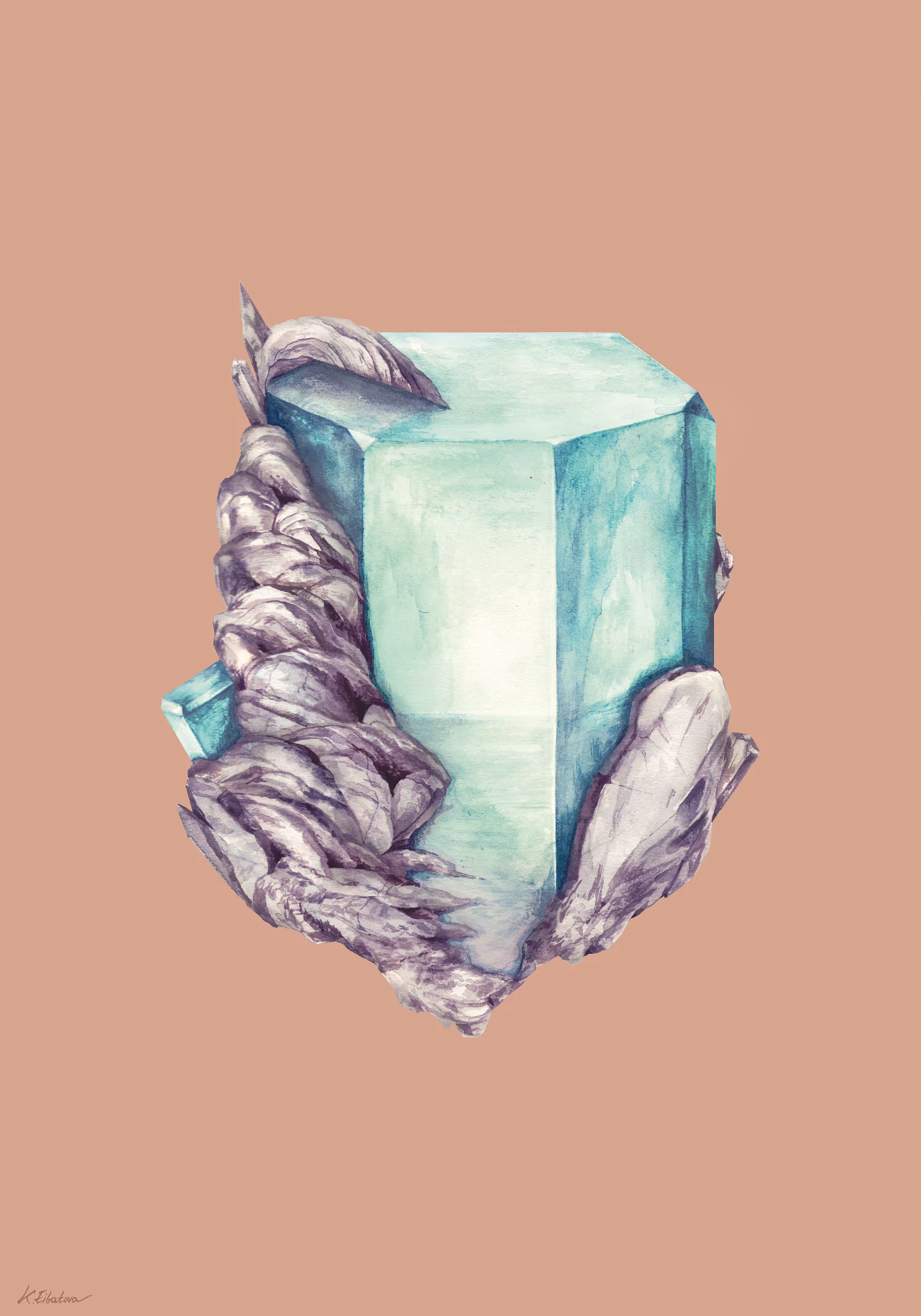 Sea & Rocks in Aquamarine Gemstone