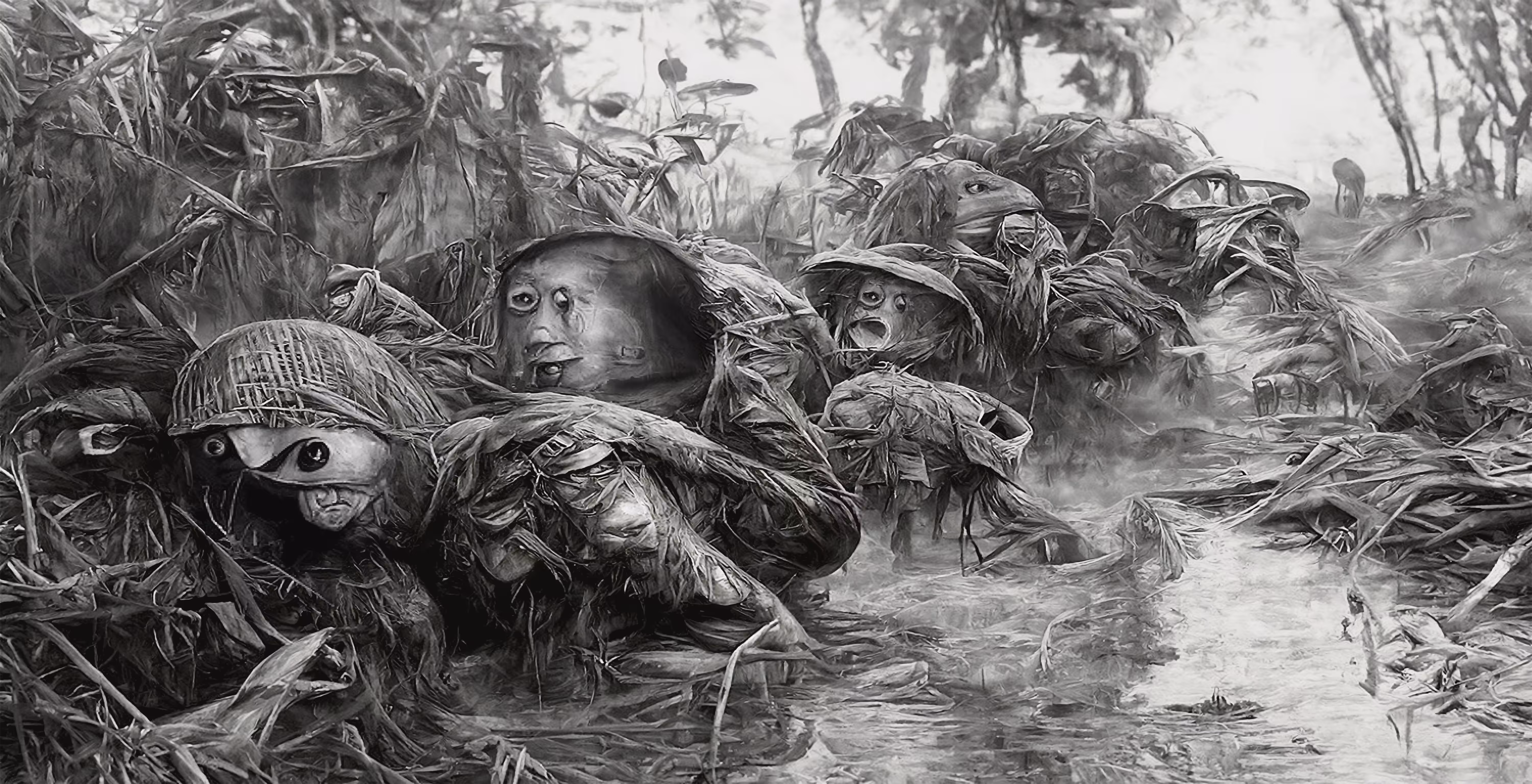 WAR EYES IX - Women and Children Crouch in a Muddy Canal as they Take Cover from Intense Viet Cong Fire
