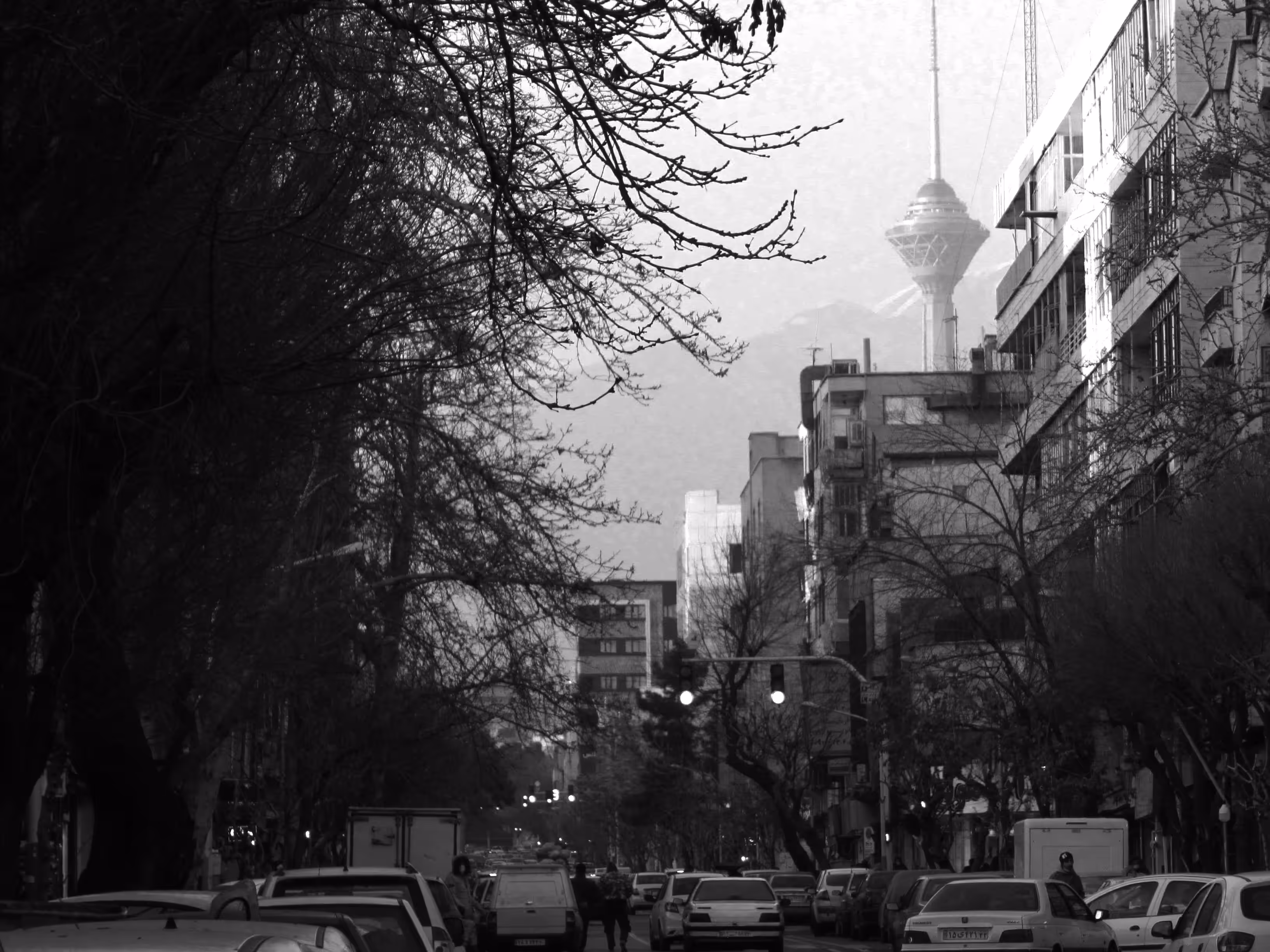 City behind stop-light