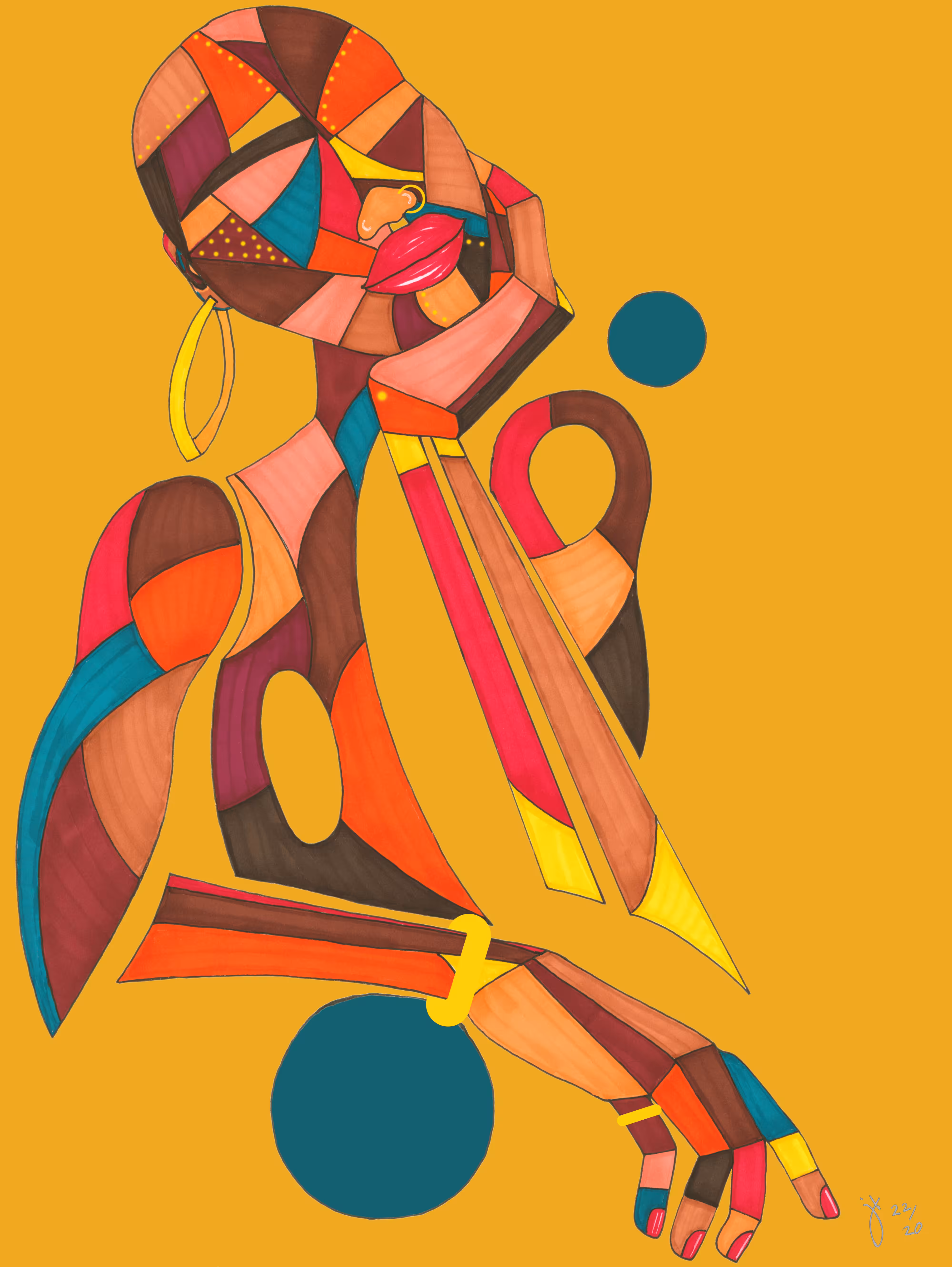 STAINED GLASS QUEEN WITH GOLD BANGLES
