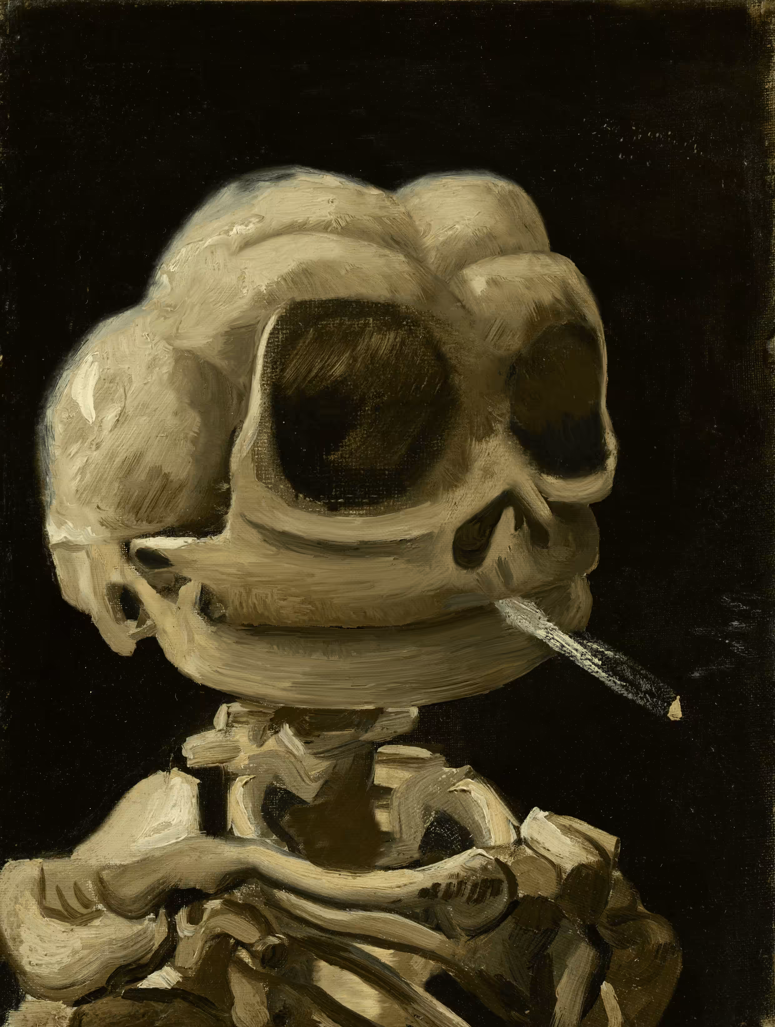 Skull of a Skeleton Pepe with Burning Cigarette