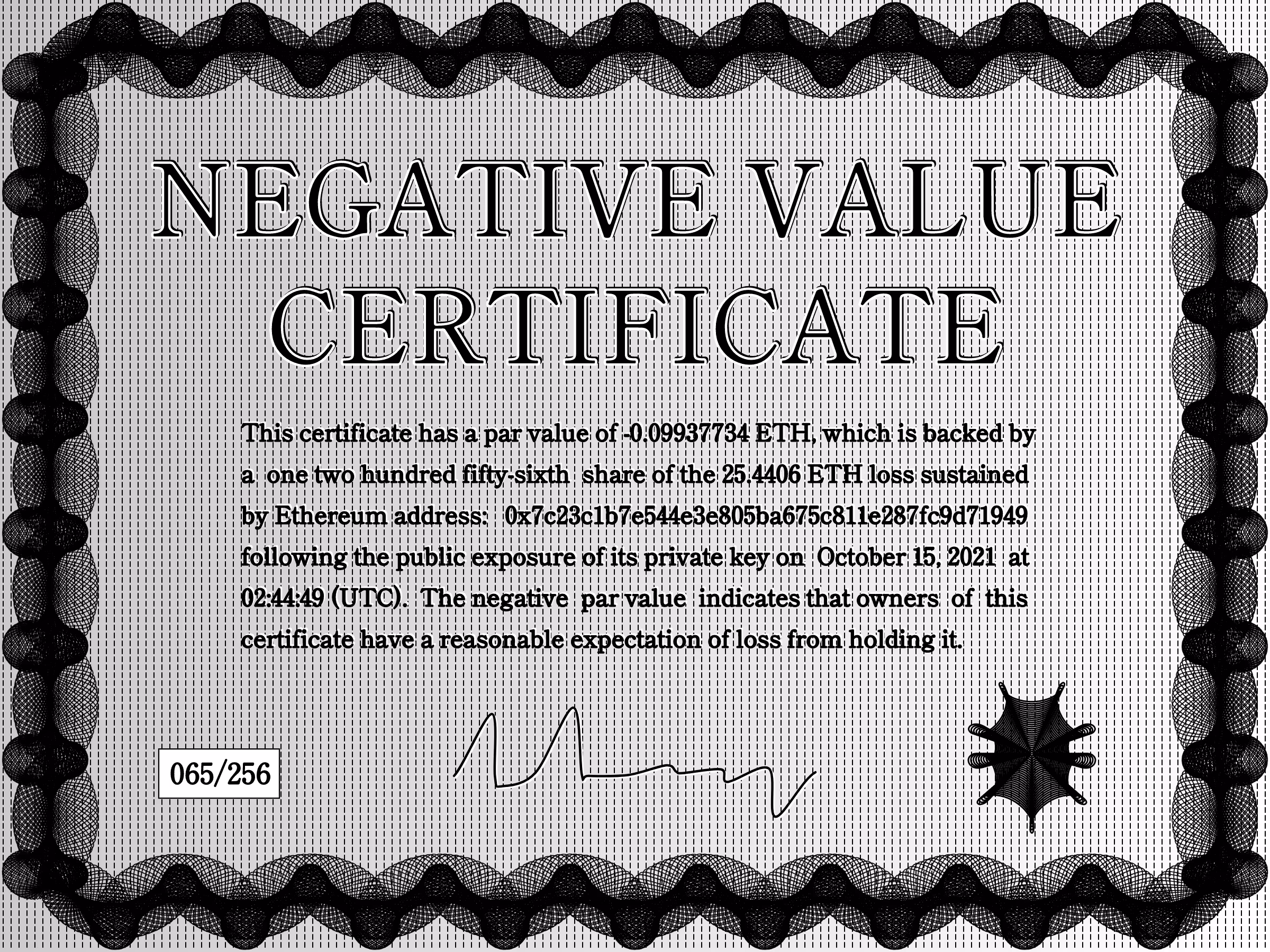 NegativeValueCertificates: Negative Value Certificate #65 of 256