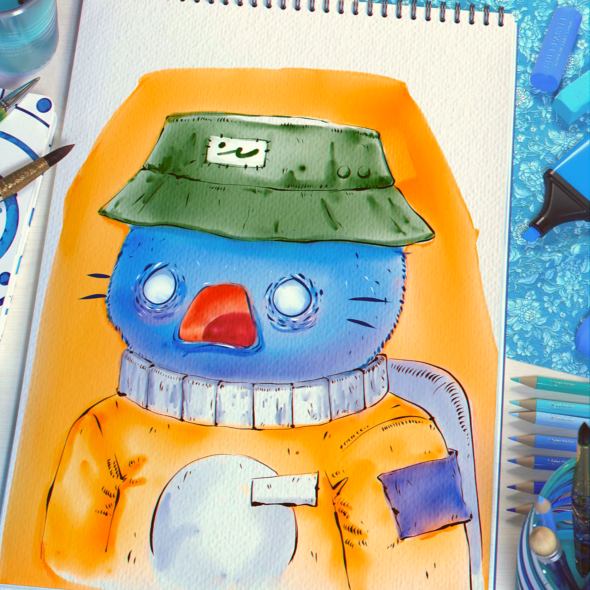 Watercolor Cool Cat #6468
