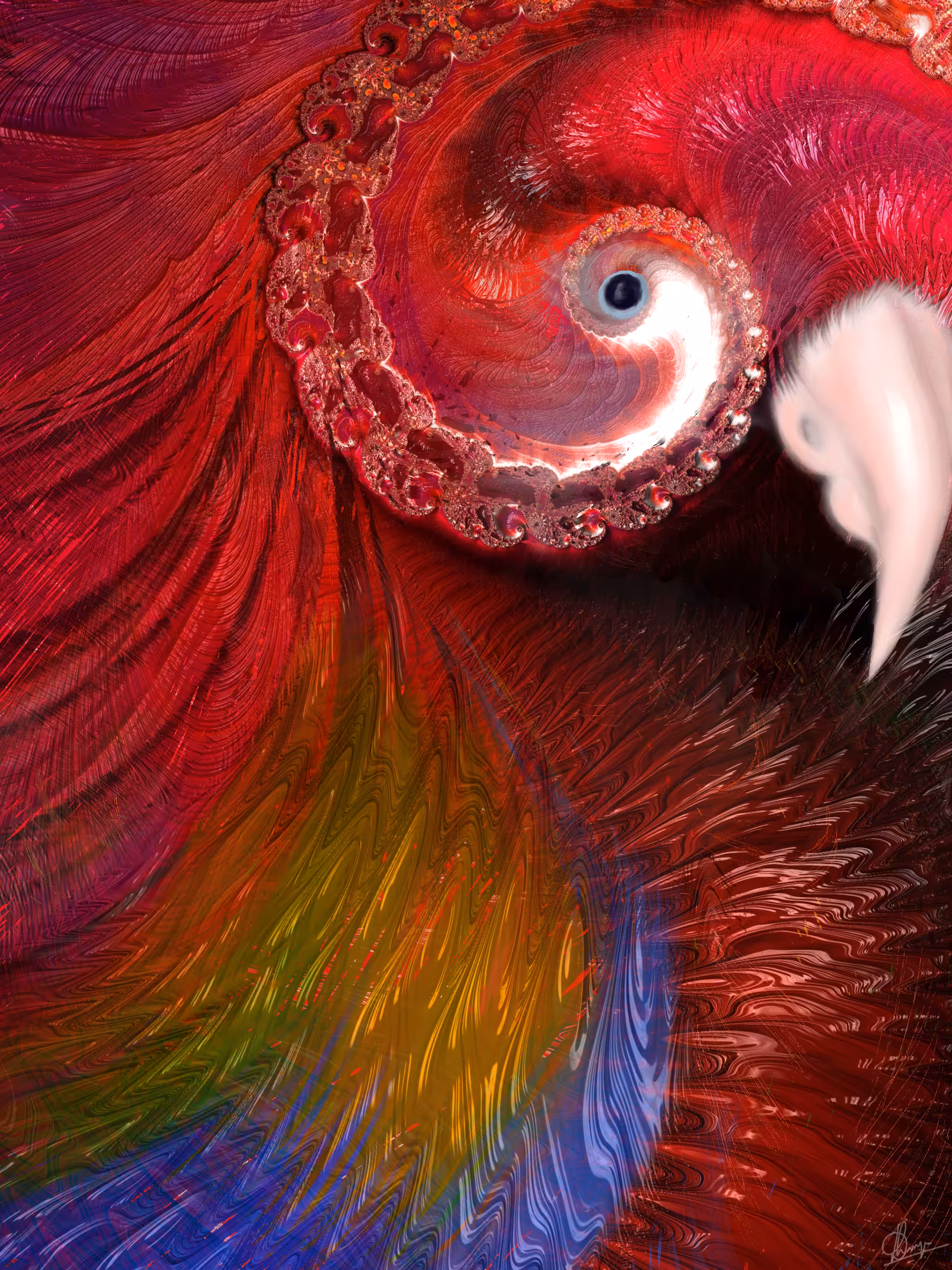 Fractal Art Series- Birds #3 Resplendent Macaw