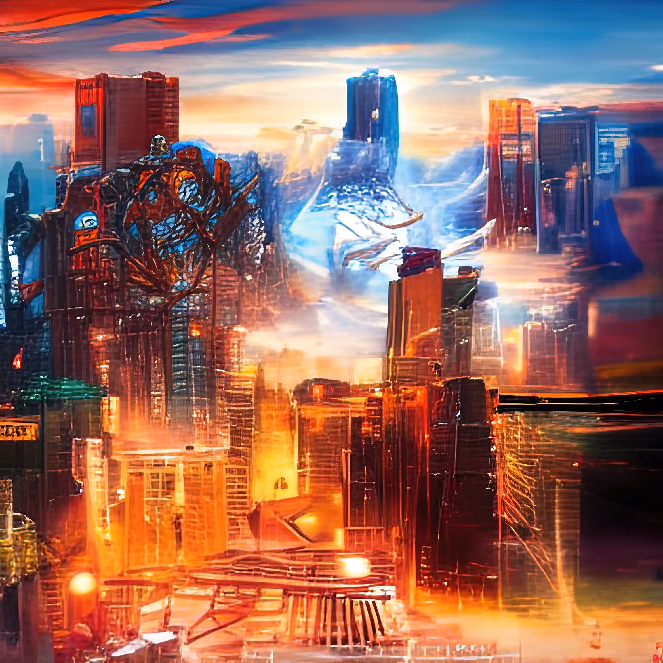 cyberpunk city panorama sunset 1298068135