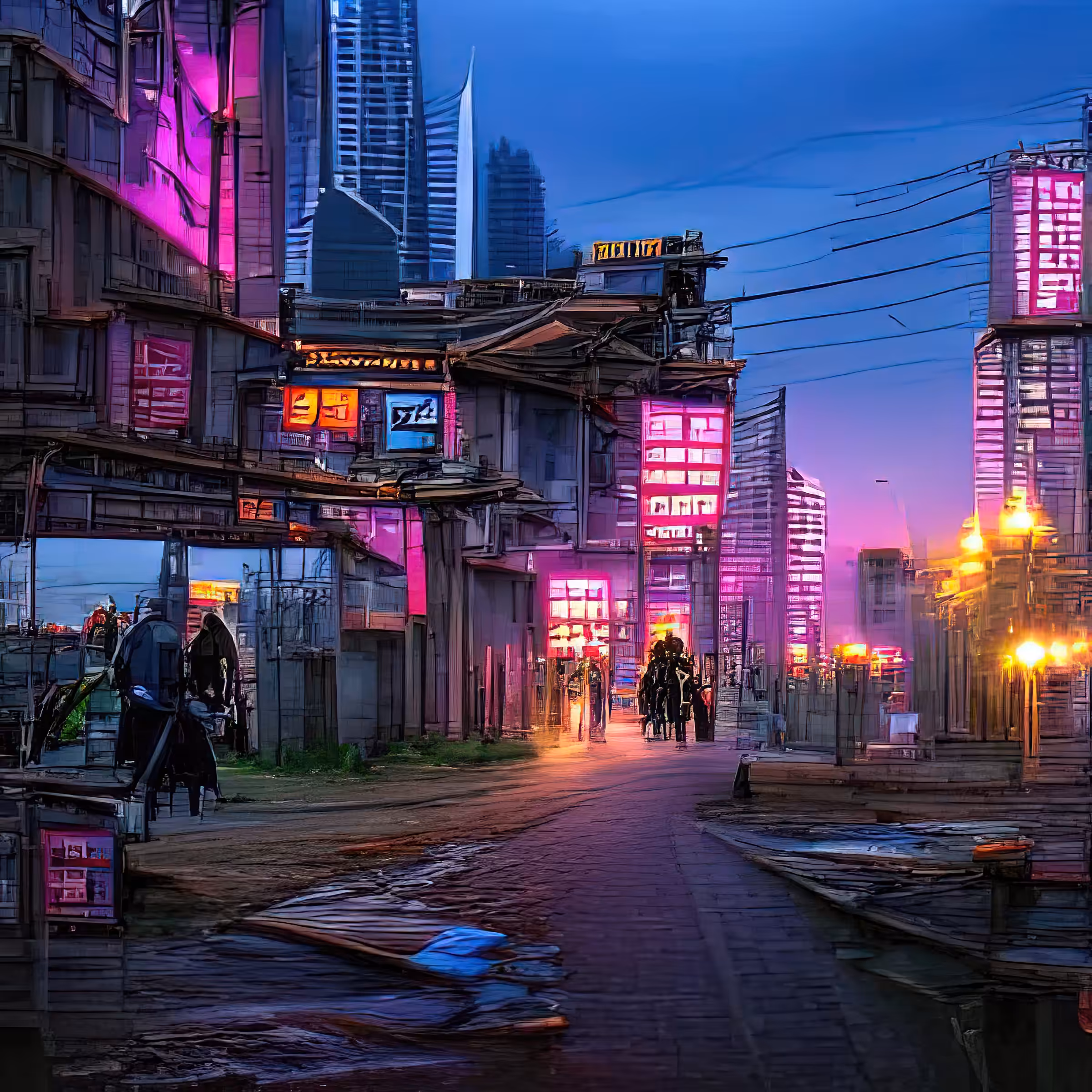 streets of cyberpunk city at dusk uJvmofwYTWGsergy0cKP