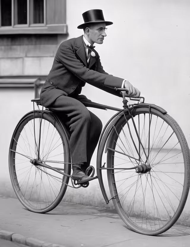 Man over an old type bicycle