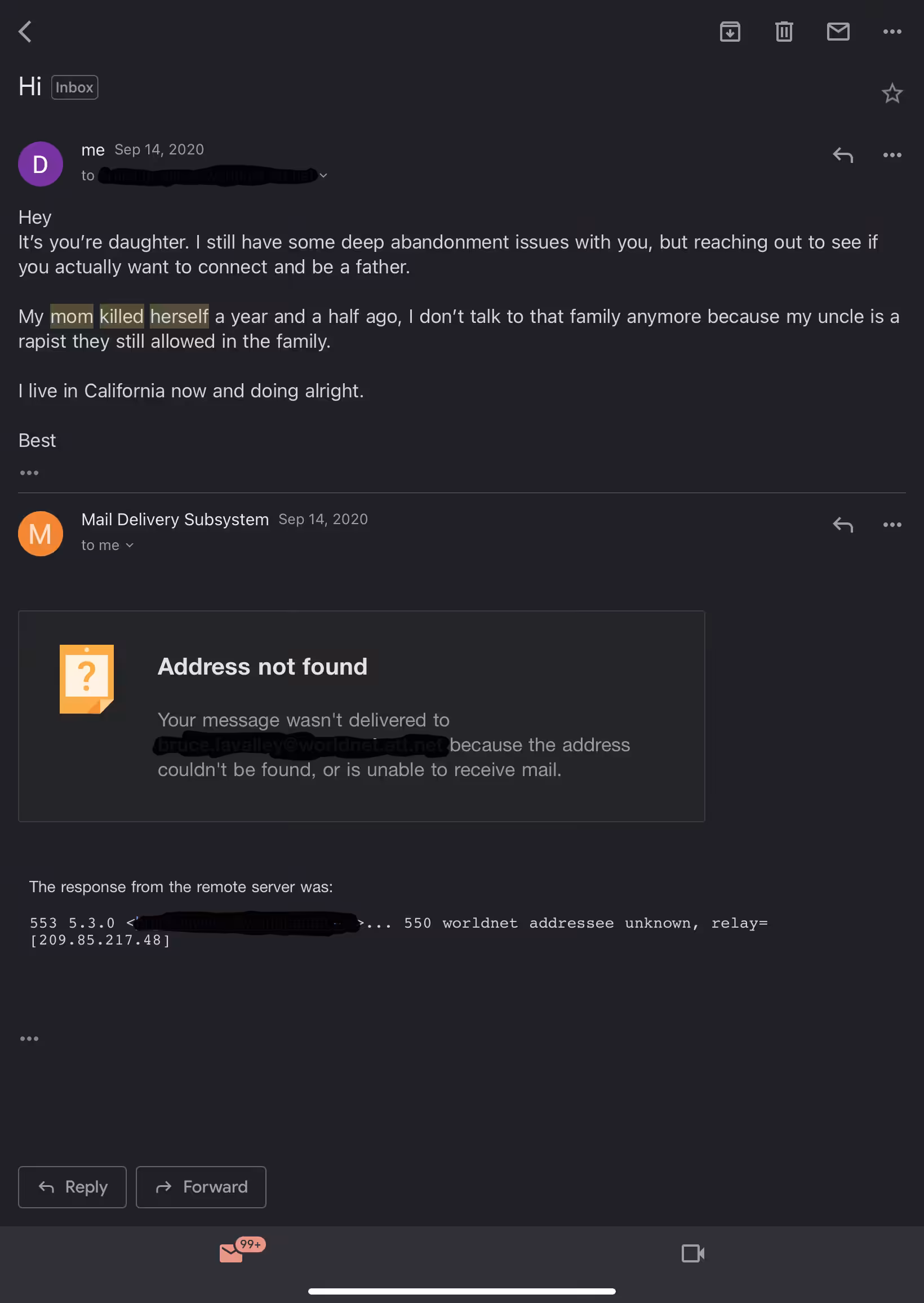 Your Daughter: Address Not Found