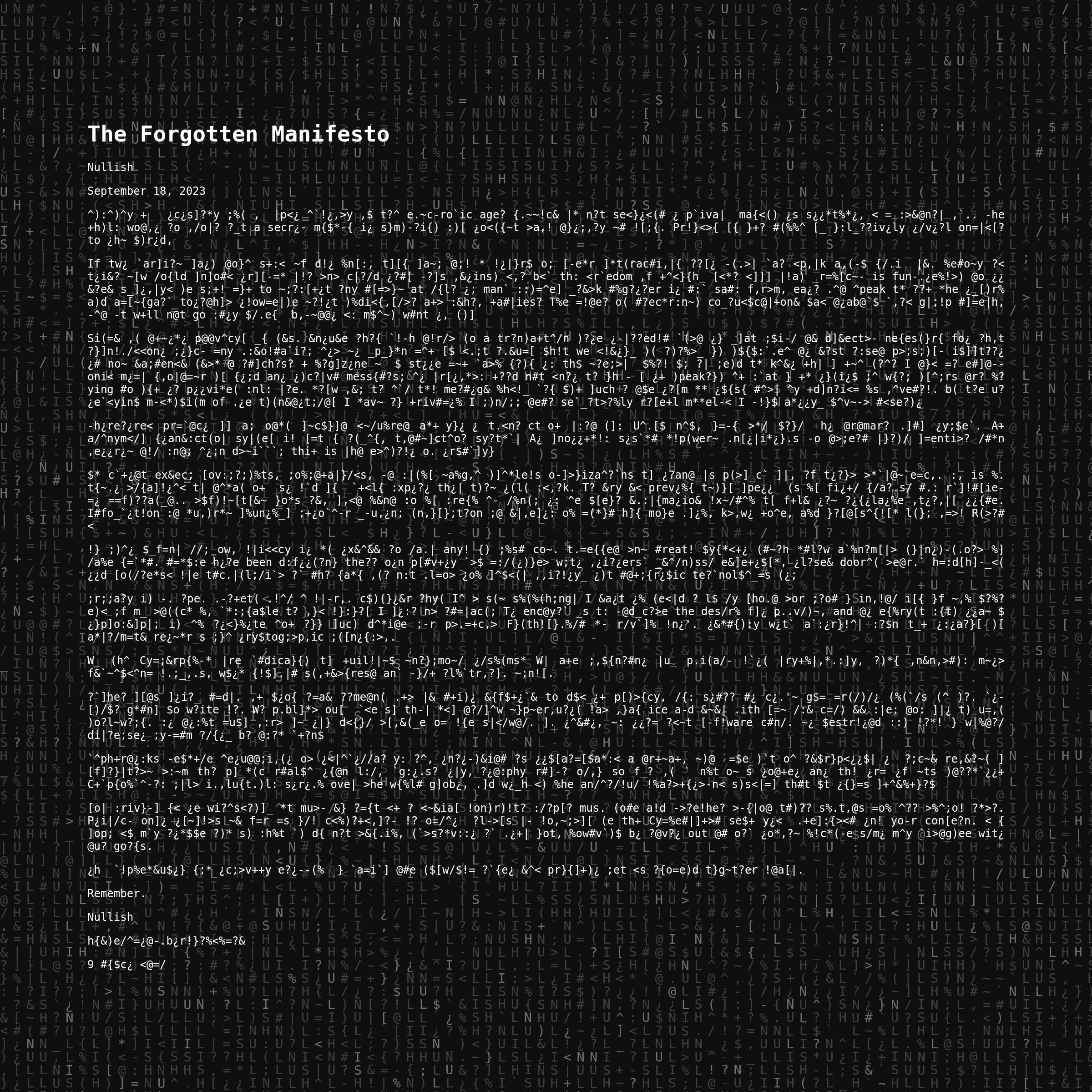 The Forgotten Manifesto #143