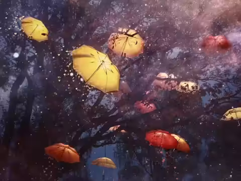 The escape of the glowing umbrellas