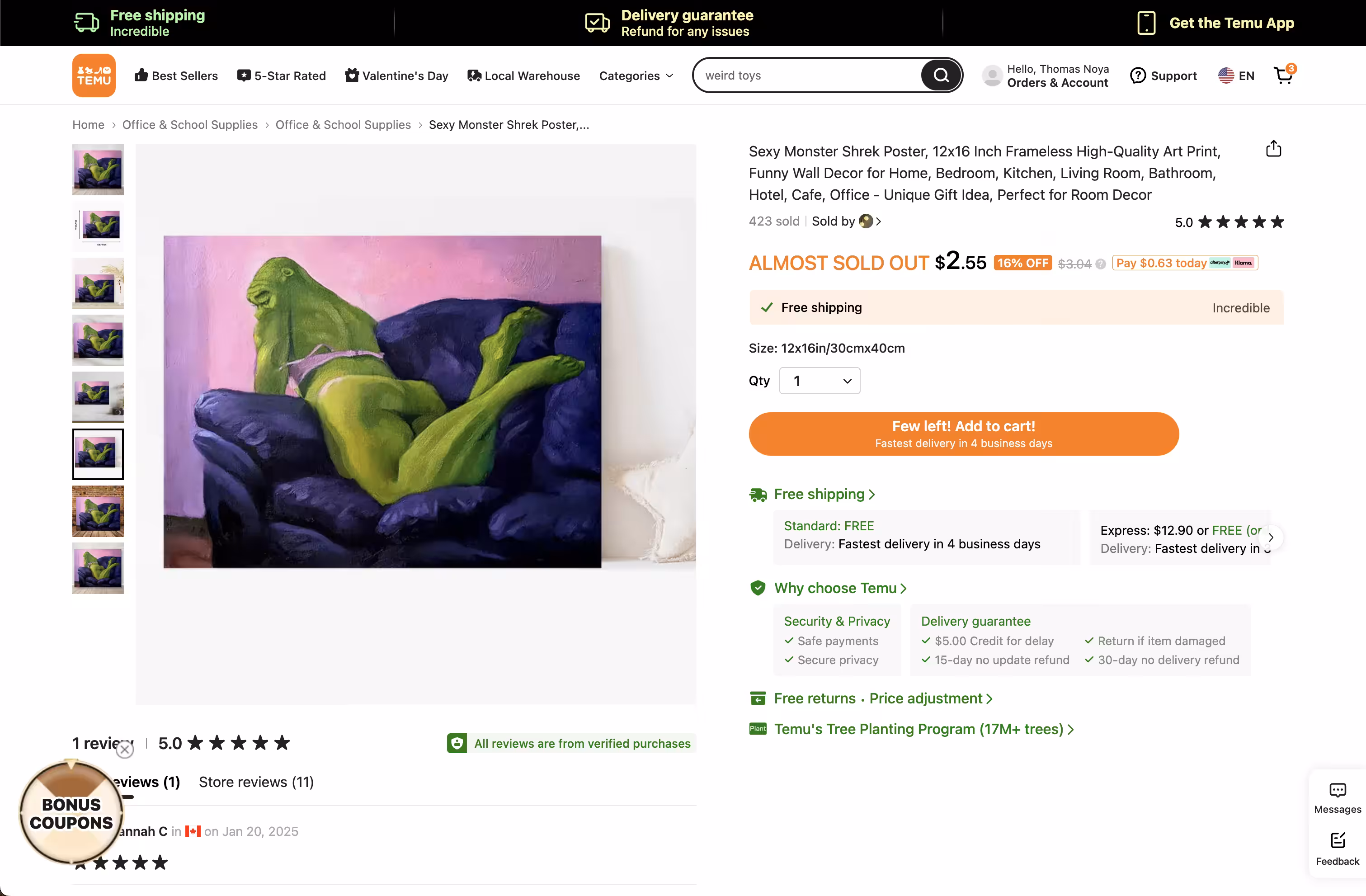 Sexy Monster Shrek Poster, 12x16 Inch Frameless High-Quality Art Print, Funny Wall Decor for Home, Bedroom, Kitchen, Living Room, Bathroom, Hotel, Cafe, Office - Unique Gift Idea