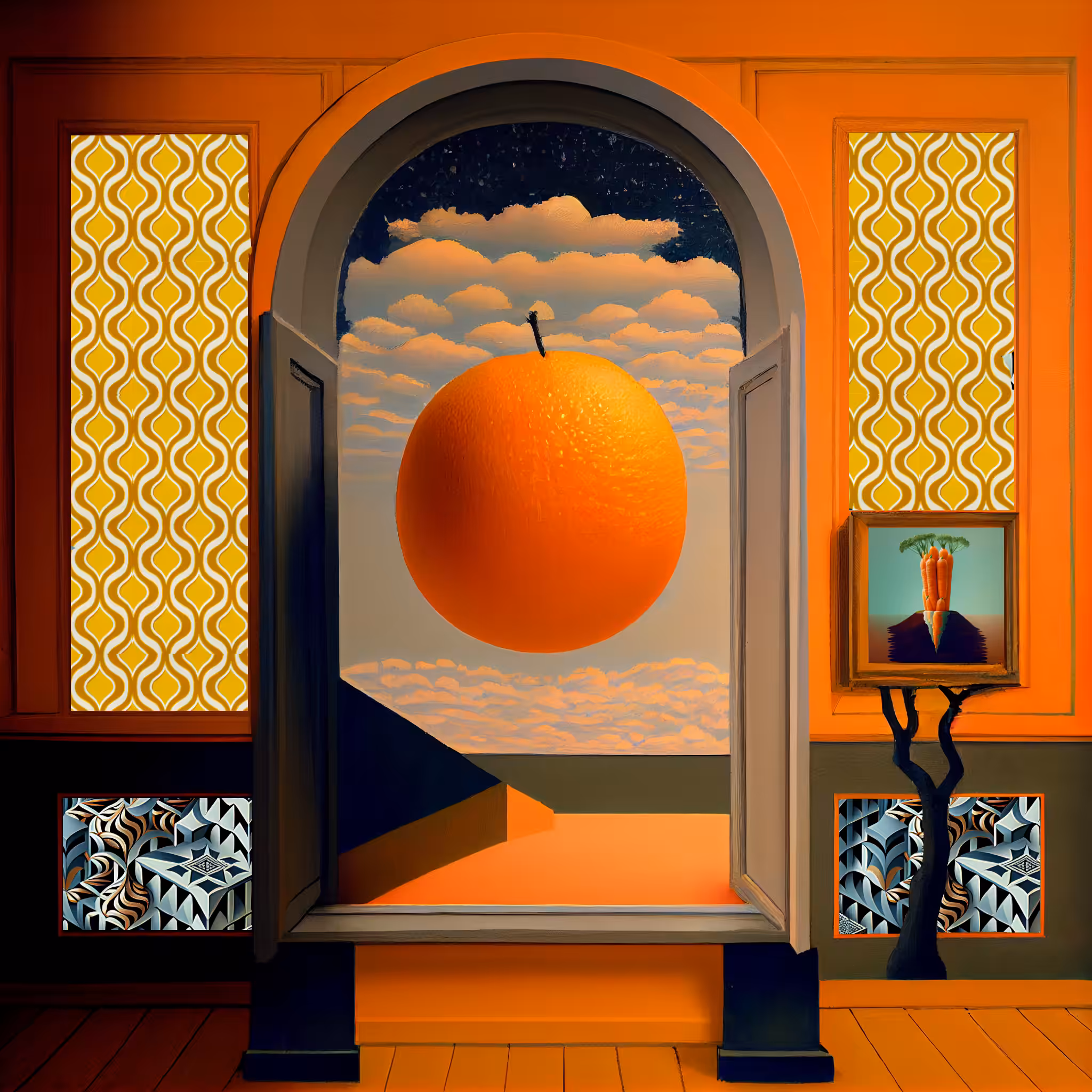 Orange room with wallpaper