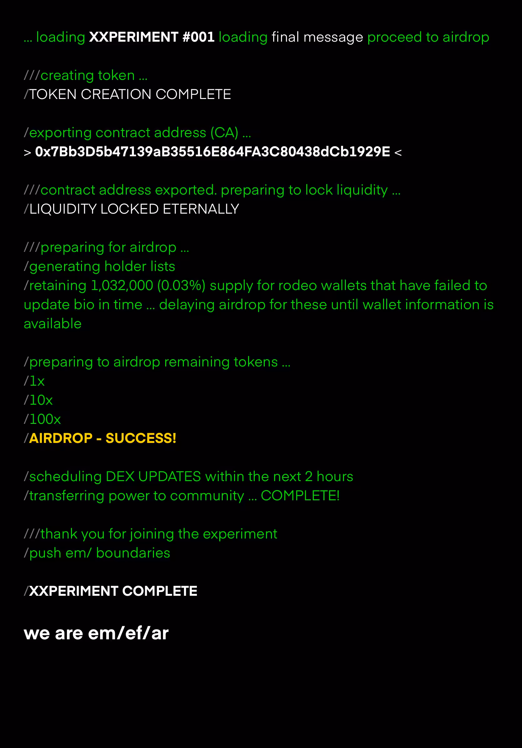 XXPERIMENT #001 <Final Message>