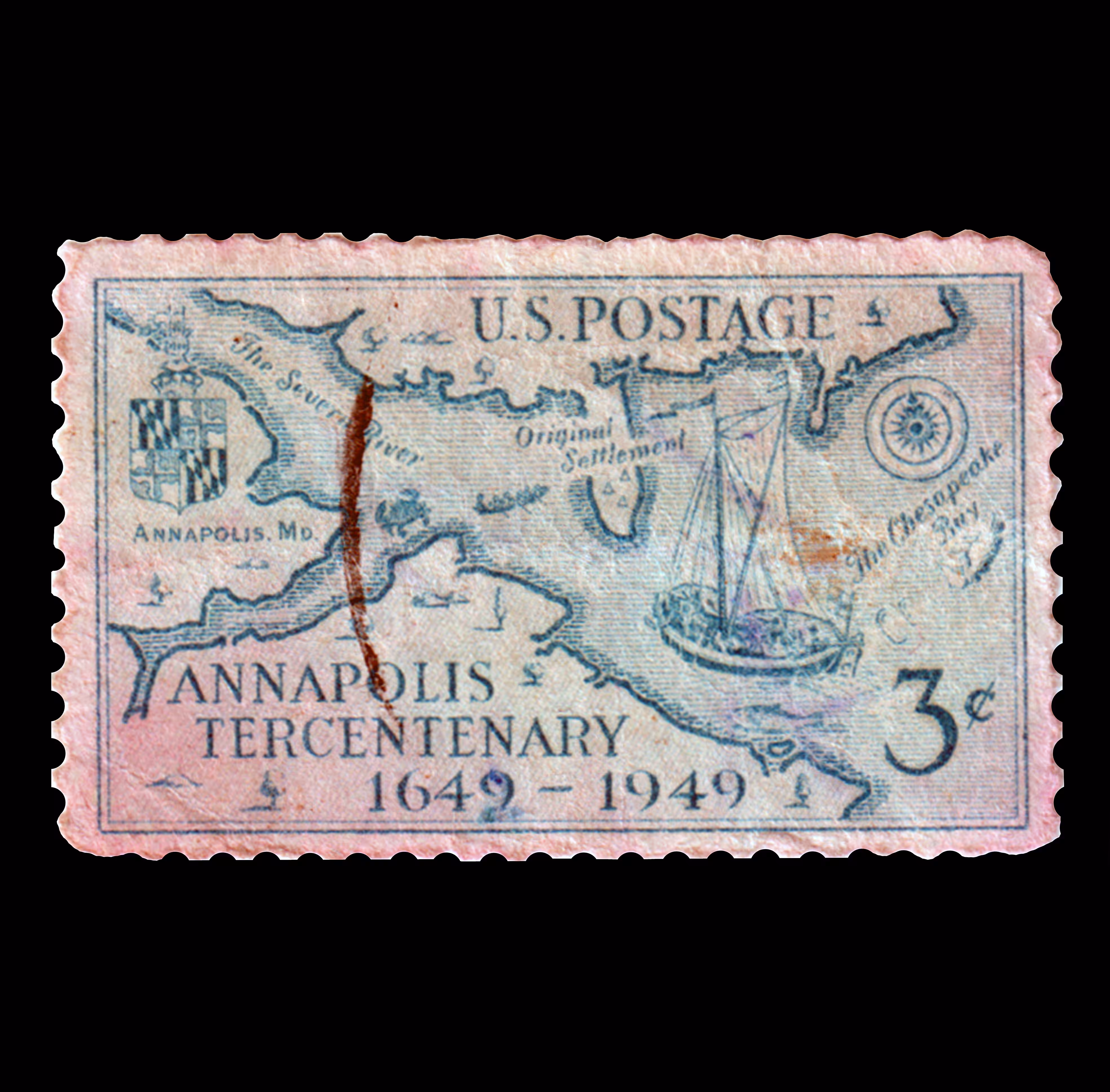 1949 Annapolis Anniversary Plate Block of 4 3c Postage Stamps -MNH, OG - Sc# 984