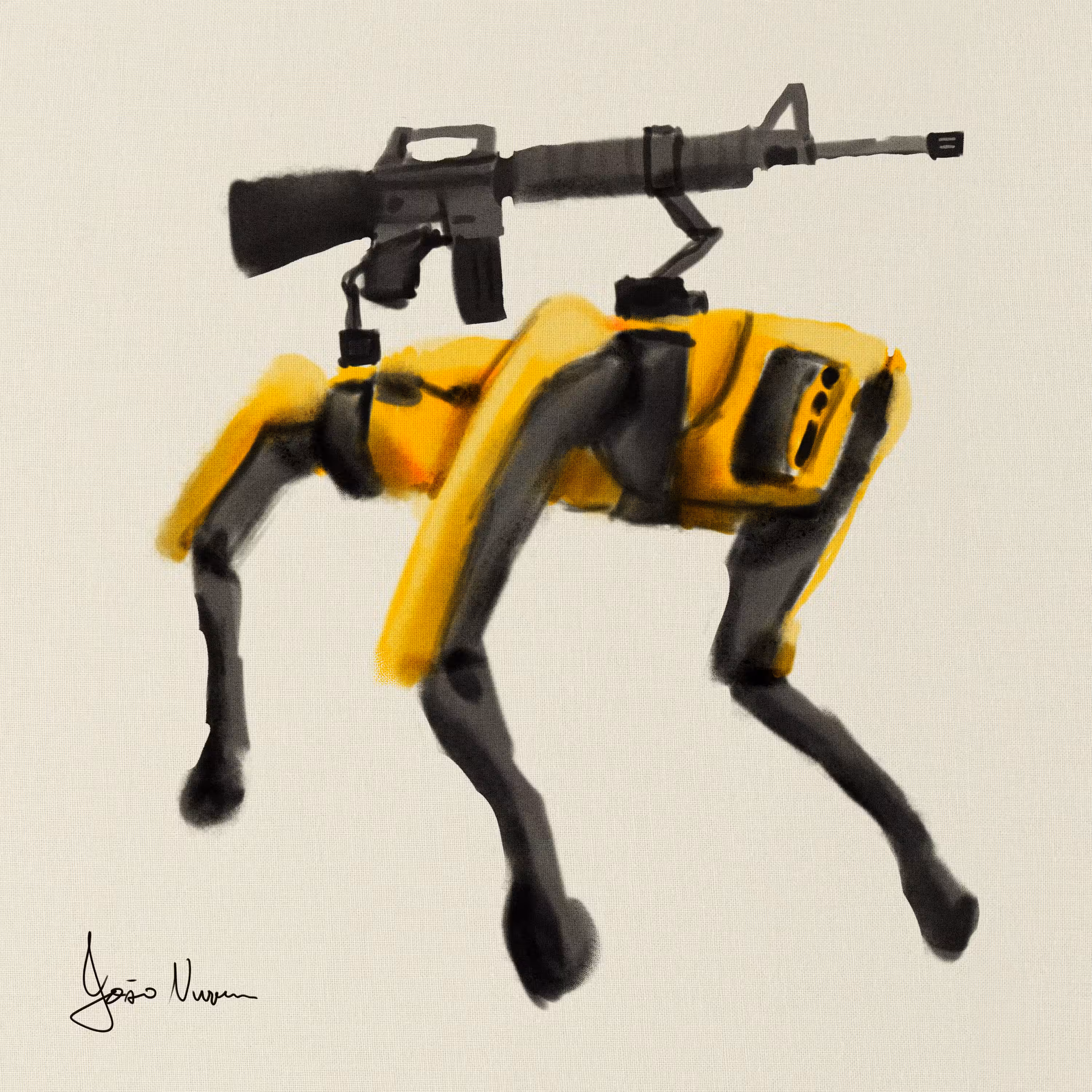 oh no! who gave robot dog a gun?
