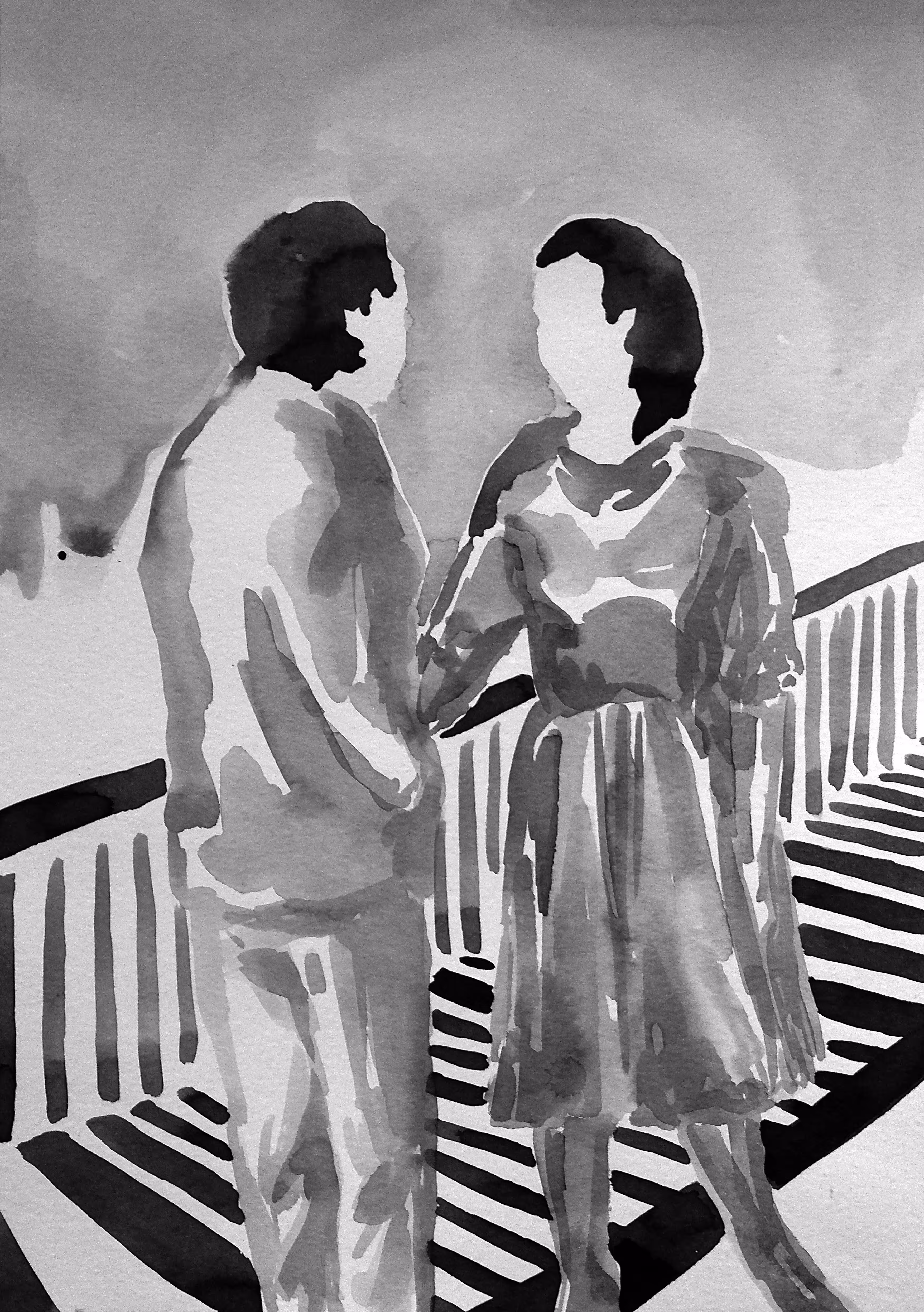 Two people on the bridge (ink)