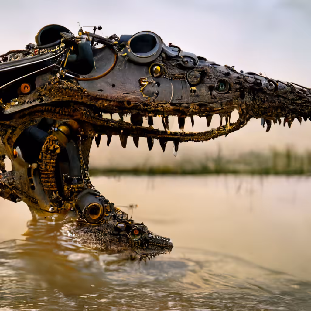 Steampunk Robot Wildlife Photography: Crocodile 1