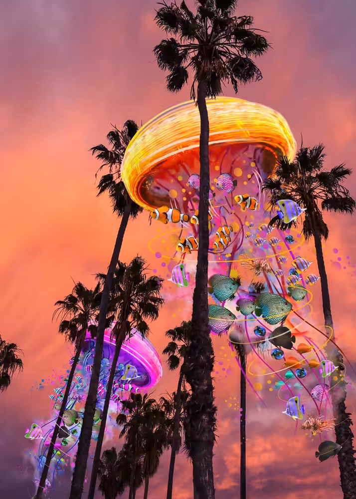 Electric Blue Jellyfish World Sunset in the Palms